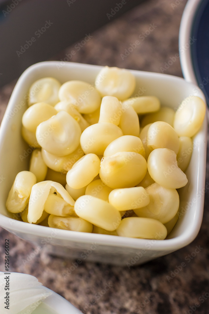 Boiled corn on little white bowl Boiled corn on little white bowl