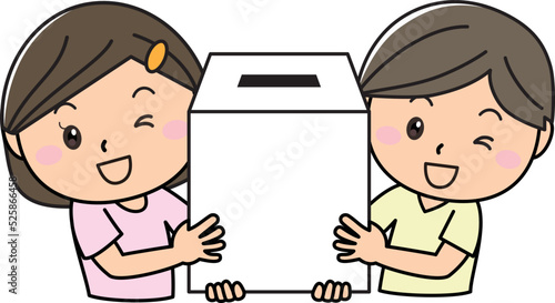 投票箱　抽選箱　くじ引き　運試し　笑顔　男性　女性　若い