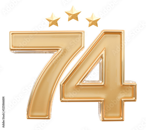 74 years anniversary golden 3d number