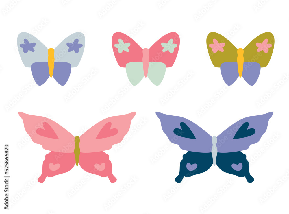 Butterfly icons set. flat set of 5 butterfly vector icons for web isolated on white background Butterfly icons set. flat set of 5 butterfly vector icons for web isolated on white background