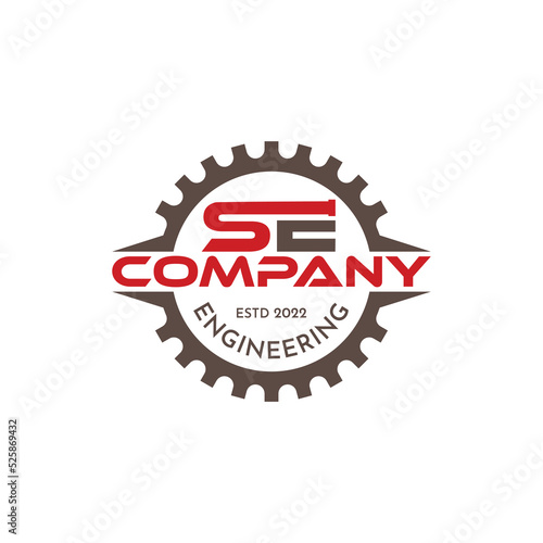 SE letter logo design with pipes and gears, suitable for the plumbing, engineering, construction, and many more industries.