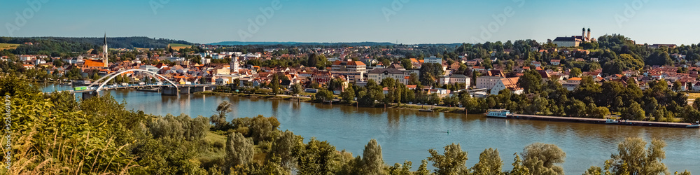 High resolution stitched panorama of a beautiful summer view at Vilshofen, Danube, Bavaria, Germany