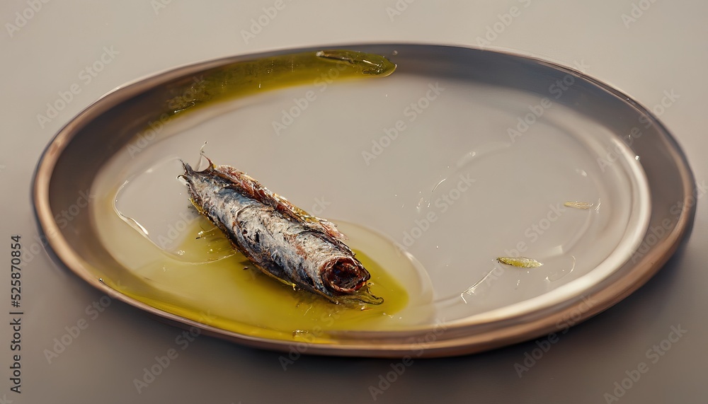 3D Illustration of Fresh Anchovies on the white plate