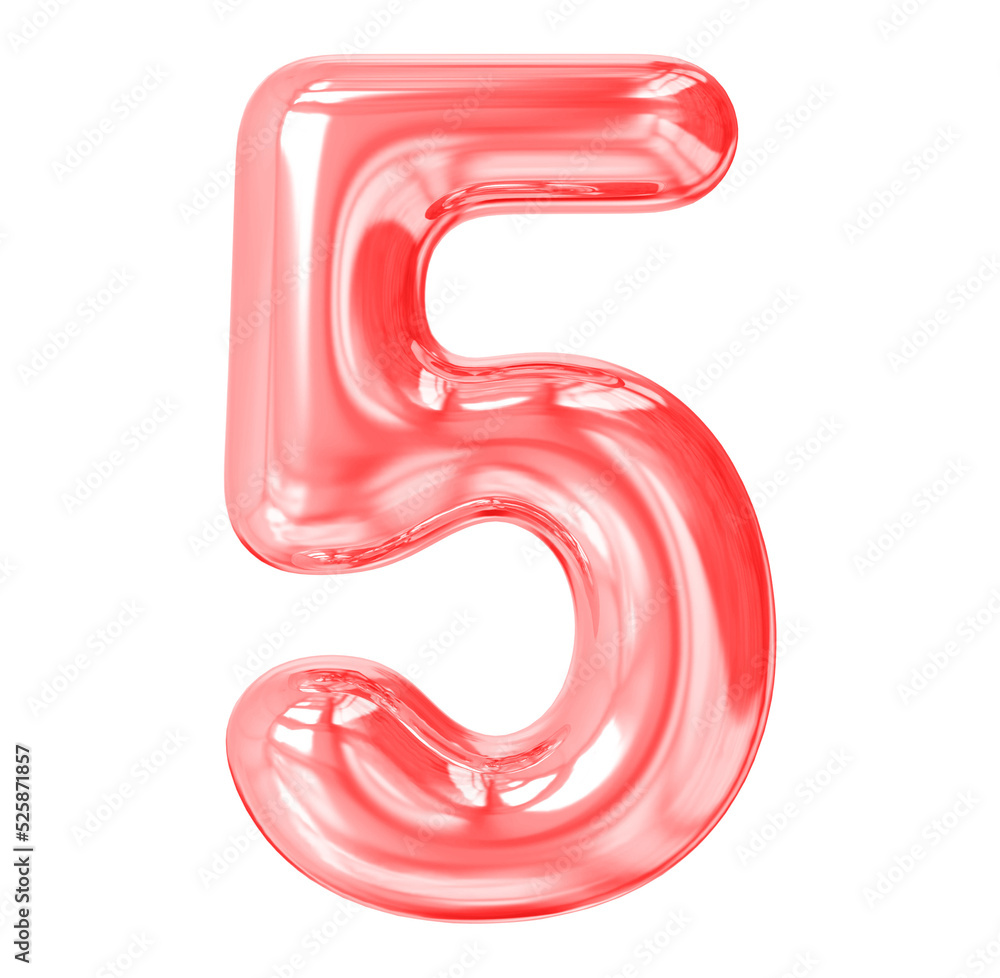 3d number 5 red balloon