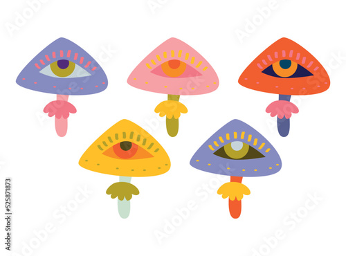 Retro 70's psychedelic hippie mushroom illustration print for man - woman graphic tee t shirt or sticker poster - Vector