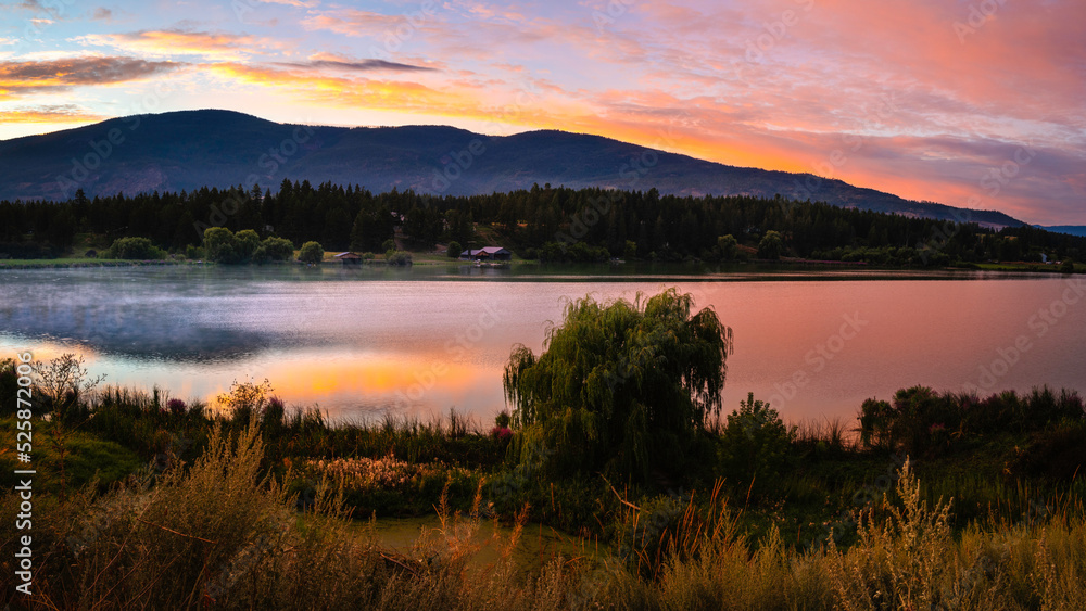 Sunrise tranquil landscape at Otter Lake in Armstrong, British Columbia, Canada
