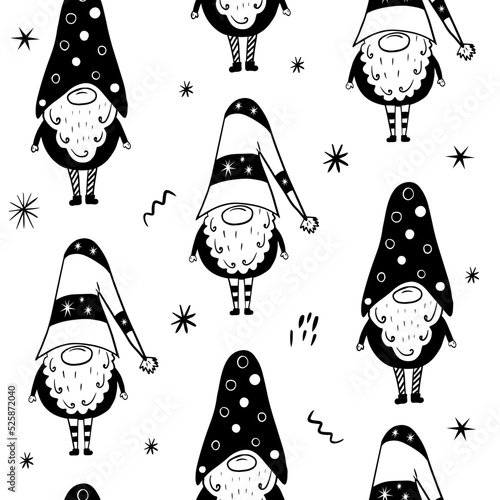 Cute gnome seamless pattern in sketch style