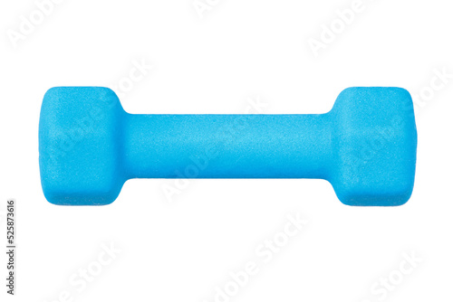 Blue fitness barbell isolated on white.