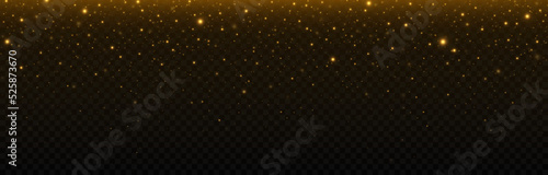 Sparkling space magical dust particles. Golden stars glitter on transparent background. Christmas shiny background.