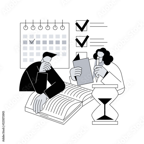 Revision week abstract concept vector illustration. Effective revision, timetables and planning, reading period, exam week, learn everything, student in library, writing notes abstract metaphor.