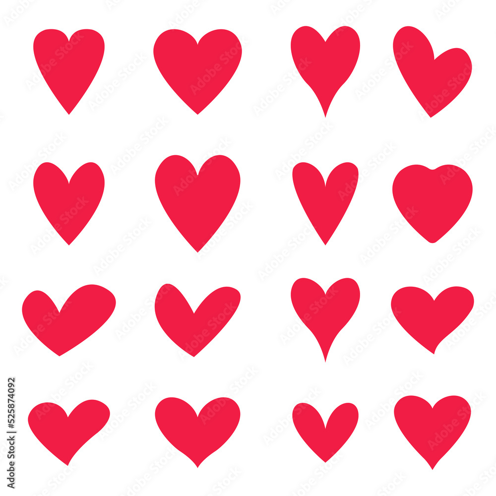 Red hearts icon set on white background. Vector illustration. EPS 10.