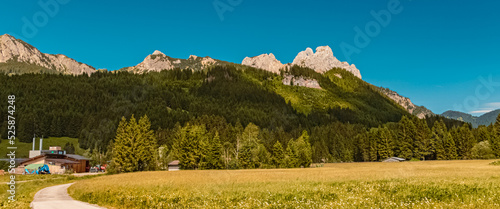 Beautiful alpine summer view at the famous Tannheimer Tal valley, Graen, Tyrol, Austria photo