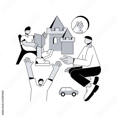 Drop-in childcare abstract concept vector illustration. Short-term childcare, babysitter service, drop-in daycare center, hourly drop-off nursery school, part-time kindergarten abstract metaphor.