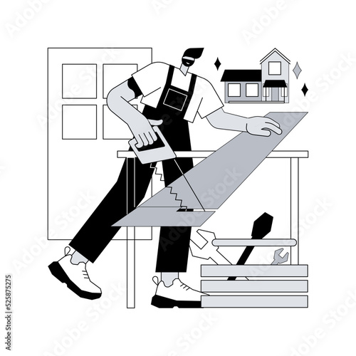 Carpenter services abstract concept vector illustration. Building maintenance and home renovation, furniture repair, wooden partition, custom cabinets, window frame, woodwork abstract metaphor.