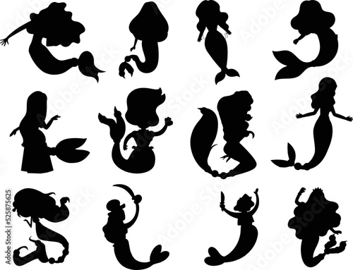 Collection Mermaids isolated vector Silhouettes
