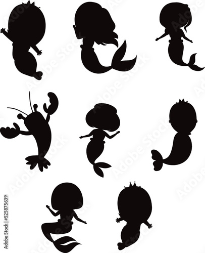 Cute Mermaids isolated vector Silhouettes