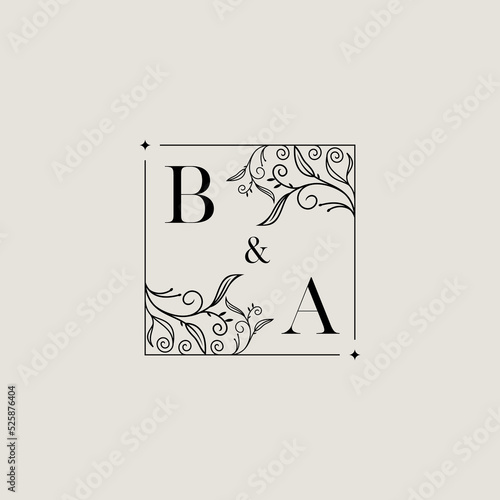 BA floral square wedding initial logo design which is good for branding