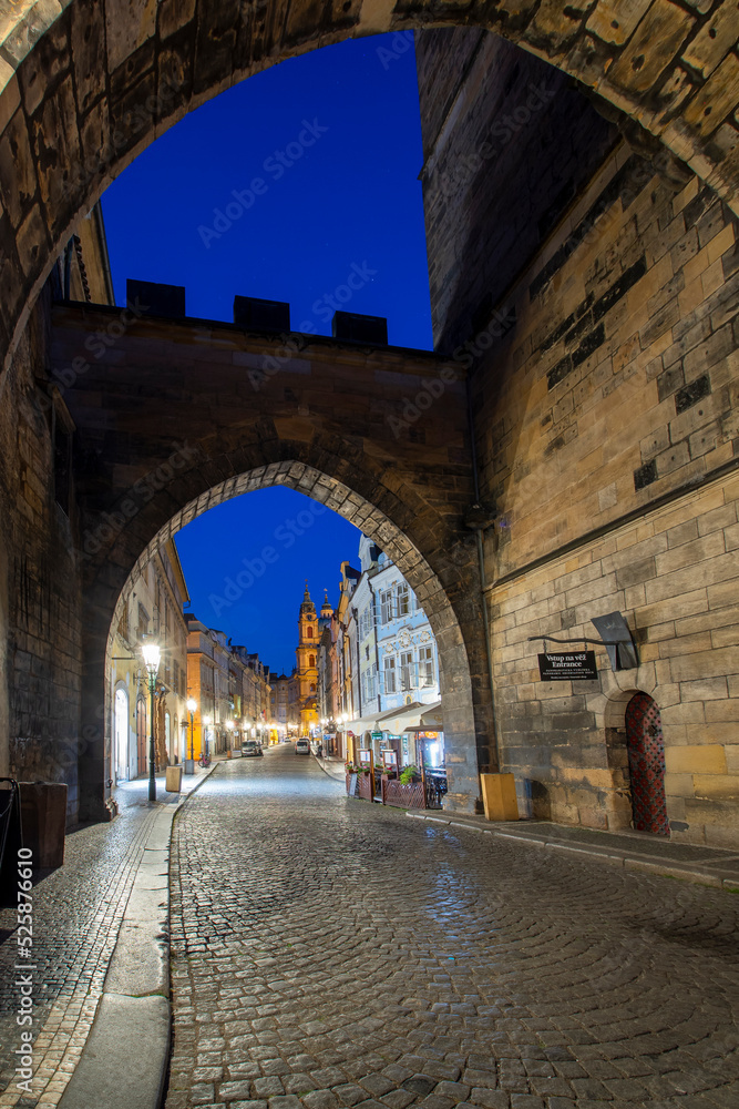 Mostecka Street night view in Prague City