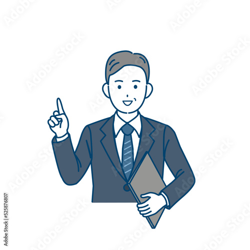 説明する　話す　スーツ姿の男性　中年　ミドル　会社員　ビジネスマン　イラスト