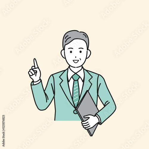説明する　話す　スーツ姿の男性　中年　ミドル　会社員　ビジネスマン　イラスト
