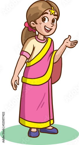 vector illustration of indian girl in traditional dress