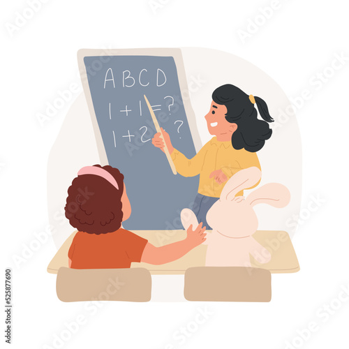 Fototapeta Teacher and student game isolated cartoon vector illustration
