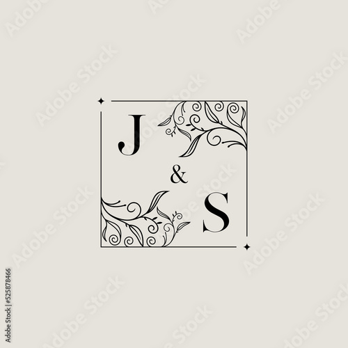 JS floral square wedding initial logo design which is good for branding