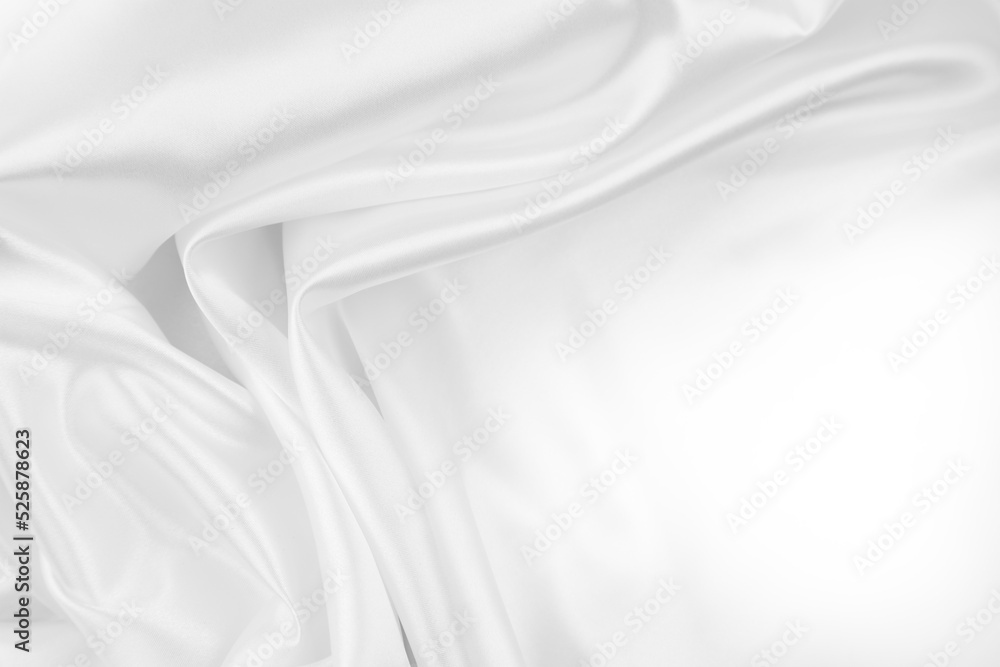 Rippled white silk fabric. Copy space