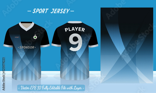 T-shirt sport design template. Abstract pattern v neck Football jersey concept with front and back view for Soccer, Cricket, Volleyball, Rugby, tennis, badminton uniform kit.