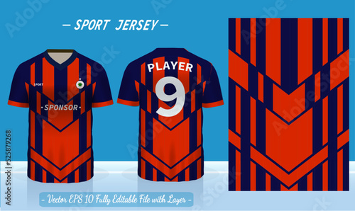 T-shirt sport design template. Abstract pattern v neck Football jersey concept with front and back view for Soccer, Cricket, Volleyball, Rugby, tennis, badminton uniform kit.