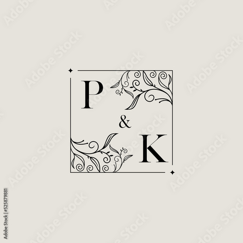 PK floral square wedding initial logo design which is good for branding