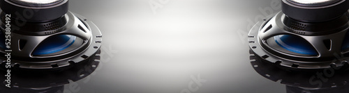 three-way speaker system, coaxial speaker, car audio music, subwoofer. Top view