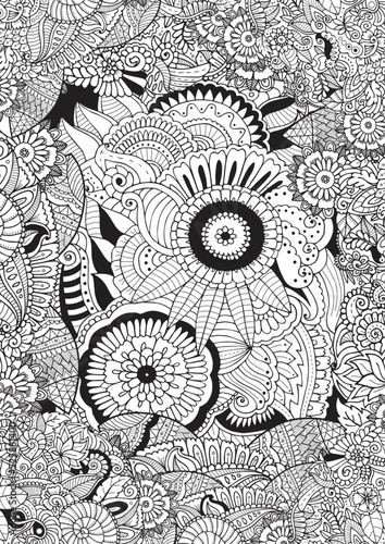 abstract background with zentangle flowers. Doodle texture. Coloring page