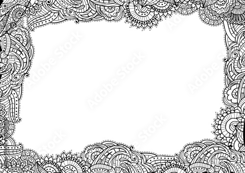 Zentangle-style card template with a central blank area and a floral border. Perfect for personalized greeting cards with an artistic flair.