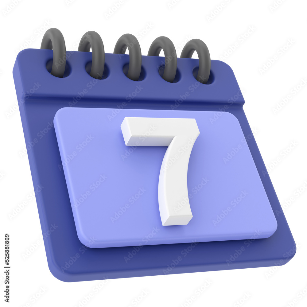 7th. Seventh day of month. 3D calendar icon. 7th. Seventh day of month. 3D calendar icon.