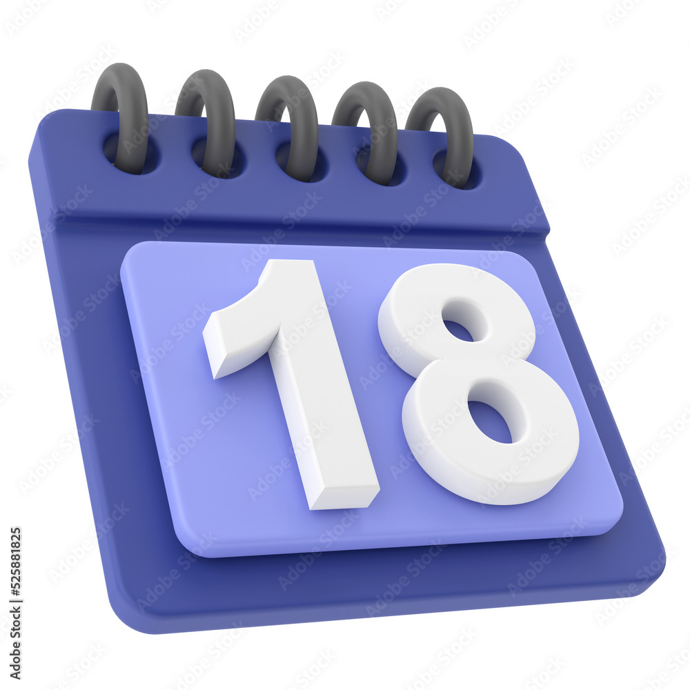 18th. Eighteenth day of month. 3D calendar icon. 18th. Eighteenth day of month. 3D calendar icon.