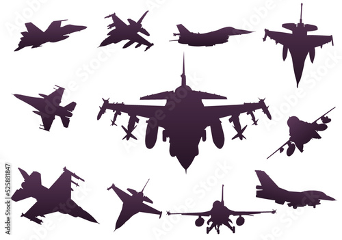 A set of silhouettes of fighter planes (11 pieces)