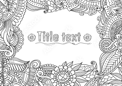 Adult coloring book frame border in zentangle style. Banner template photo