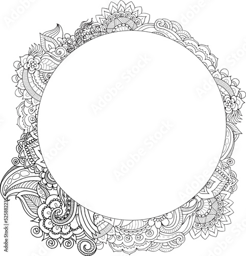 Hand drawn floral frame. Floral abstract circle frame for wedding decoration