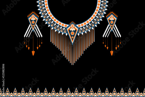 Geometric oriental pattern ethnic traditional flower necklace embroidery designs for women fashion backgrounds, wallpapers, clothes and wraps.