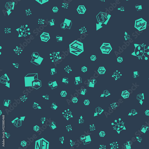 Set NFT Digital crypto art, growth bar chart, and on seamless pattern. Vector