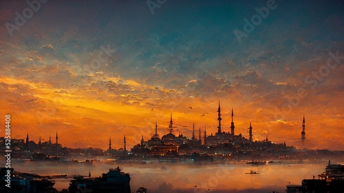 Beautiful Istanbul sunrise landscape with colorful sky. Travel Turkey concept.