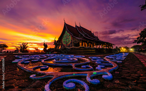 Church glows at sunset Located in Sirindhorn Wararam Temple or Phu Prao Temple in Ubon Ratchathani Province, Thailand © Chay