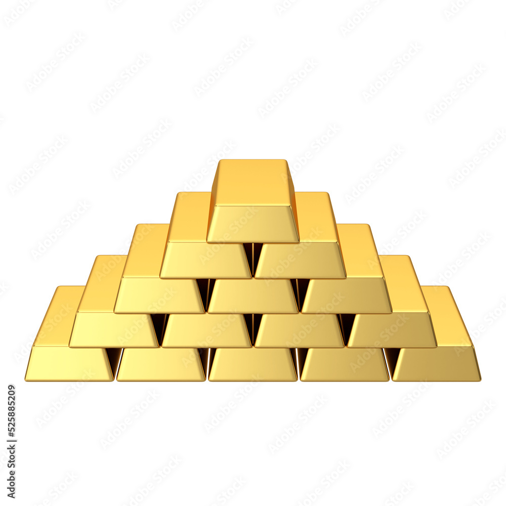 Gold bars. Gold bullion. Gold ingot. 3D element. Gold bars. Gold bullion. Gold ingot. 3D element.