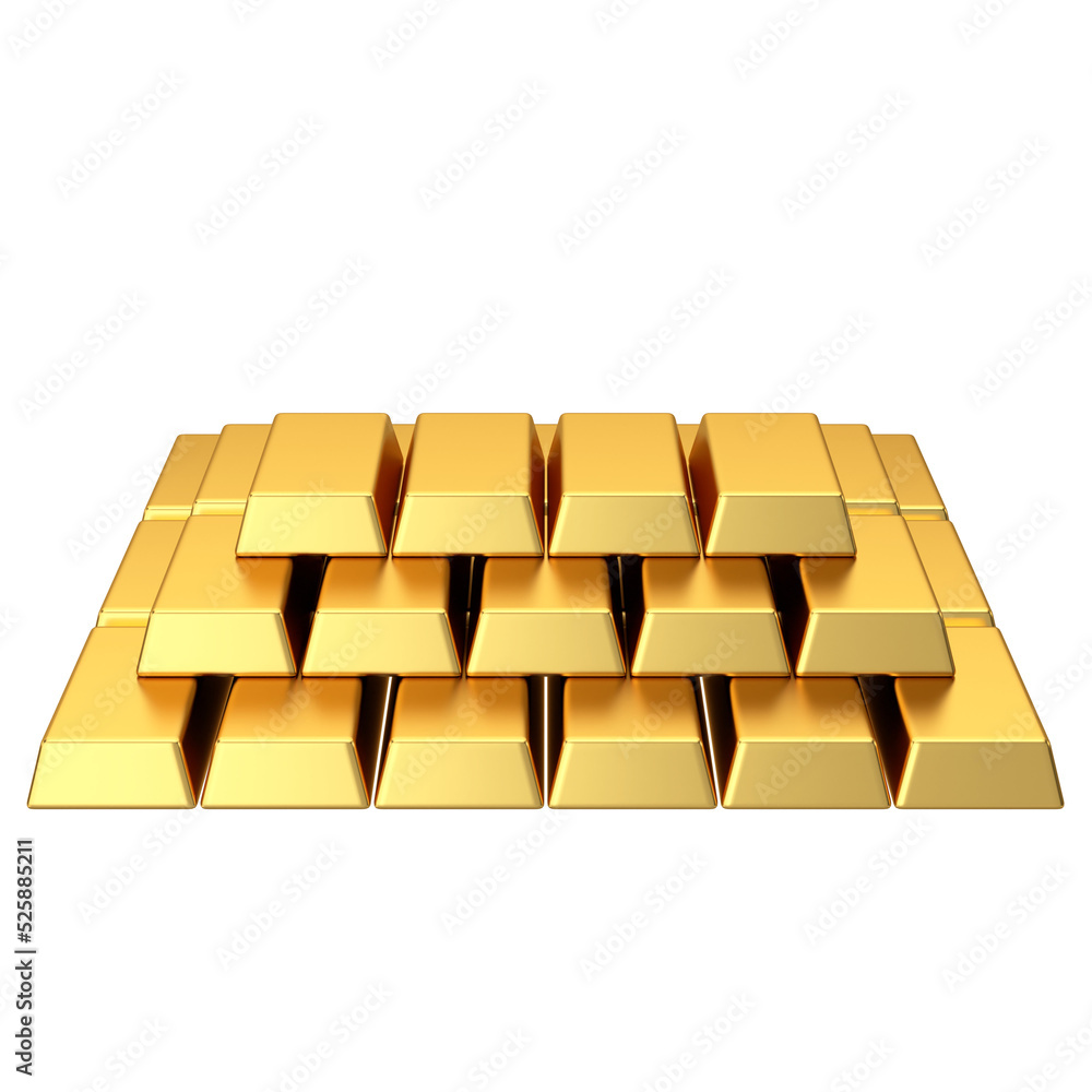 Gold bars. Gold bullion. Gold ingot. 3D element. Gold bars. Gold bullion. Gold ingot. 3D element.