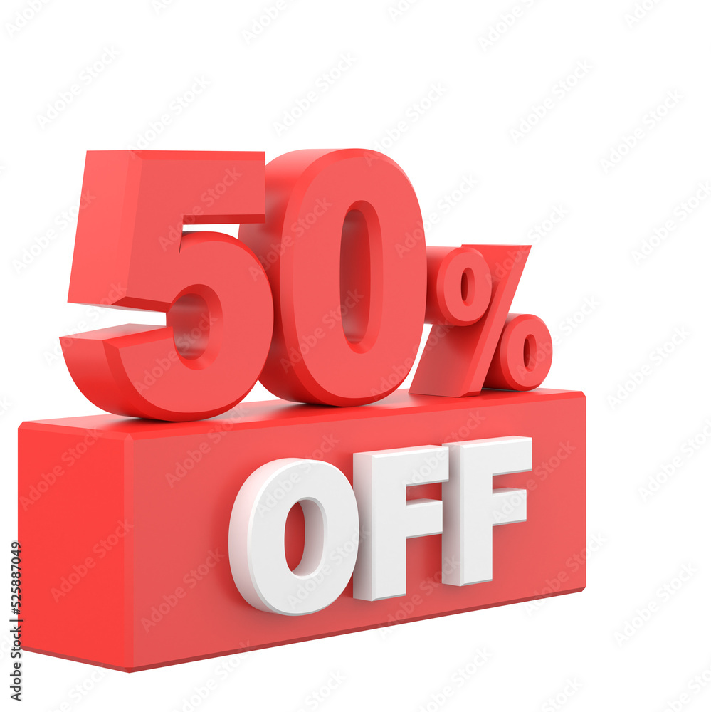 3D fifty percent off. 50% off. Sale banner decoration. 3D fifty percent off. 50% off. Sale banner decoration.