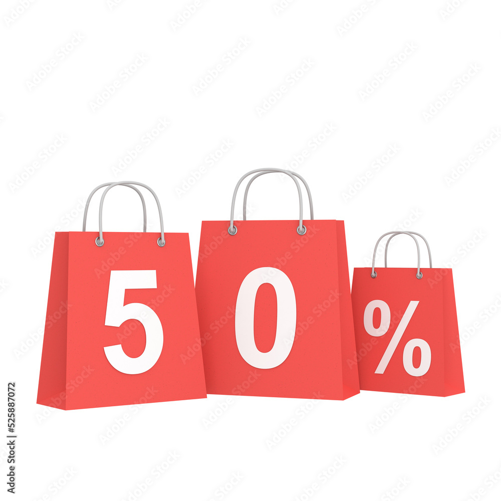 3D fifty percent off. 50% off. Sale banner decoration.