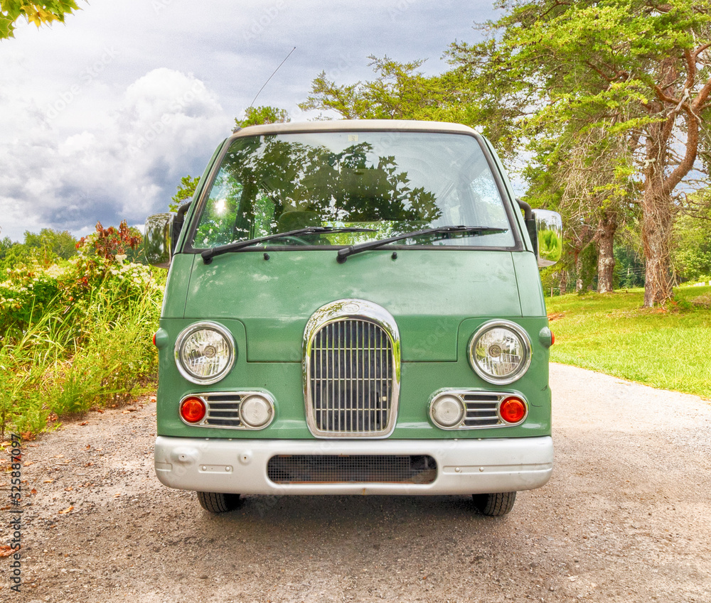 Green micro Van with wood trim Green micro Van with wood trim