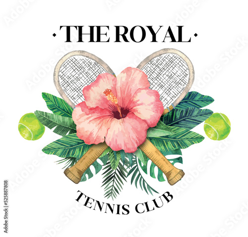 Watercolor Racquet For tennis club, fashion illustration Hand-drawn And Isolated on a White background