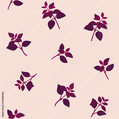Branch of basil. Trendy pattern with twig. Vector illustration.